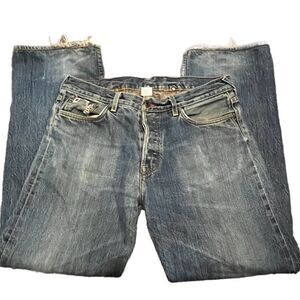 RARE SELVEDGE LUCKY BRAND VINTAGE CUFFED RED EDGE JEAN BACK CINCH USA MADE 33x32